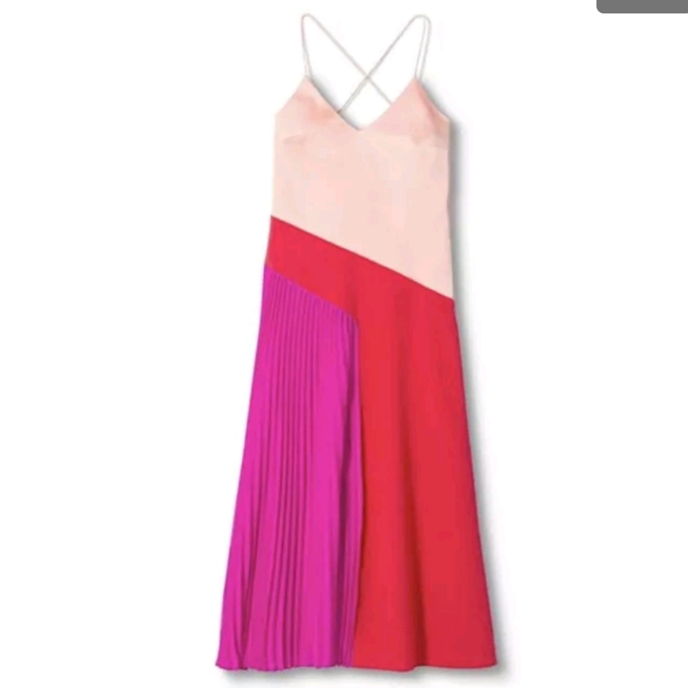 NWT Target CUSHNIE Colorblock Pleated Dress Pink Red Midi Size 6